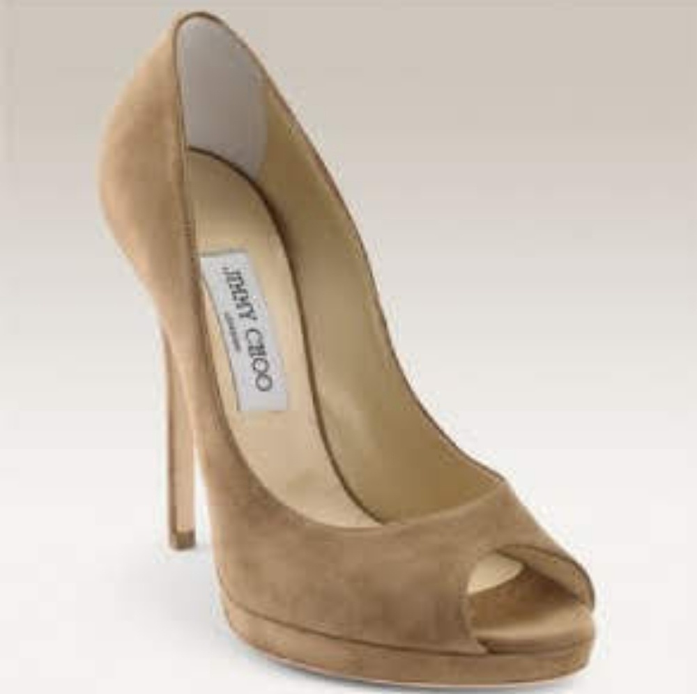 Jimmy Choo nude suede platform heels/pumps